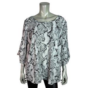 Worthington Top Plus Size 1X Snake Print Crew‎ Neck Tie Sleeve Casual Black